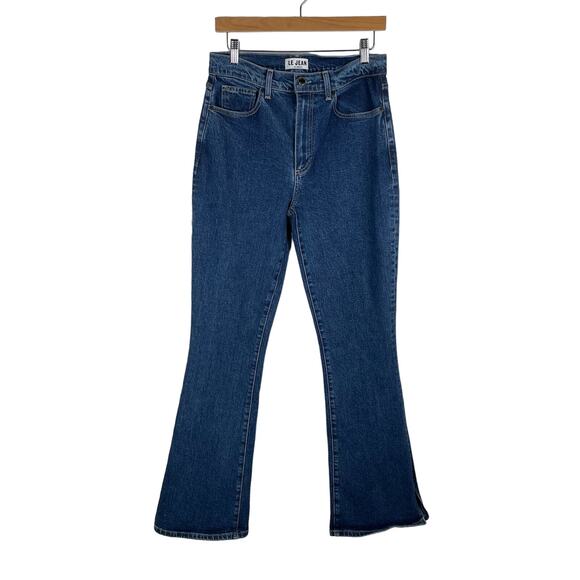 LE JEAN Stella High Rise Flare Jeans Size 27 Split Hem Classic Blue Wash USA - Picture 1 of 15